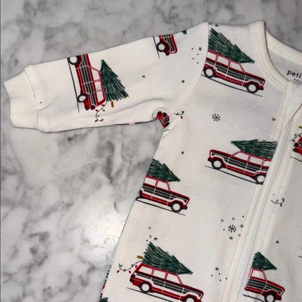 NWT Petit Lem White & Red Footie with Car and Tree Print